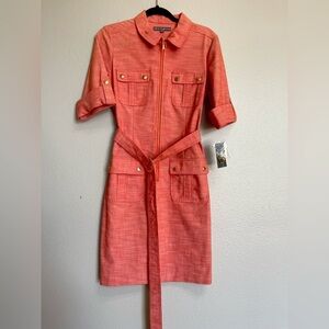 St. John Collection Coral Zip-Front Belted Shirt Dress